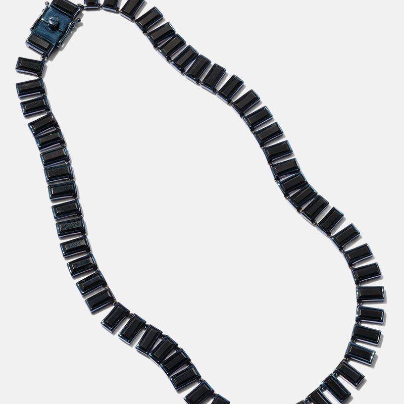 Baguette Tile Rivière Necklace - Black Spinel