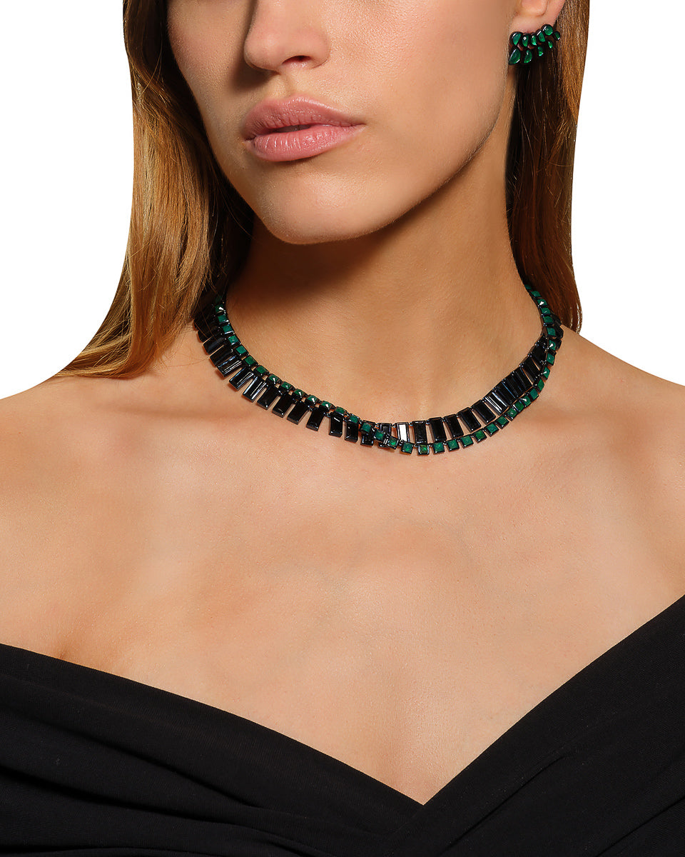 Baguette Tile Rivière Necklace - Black Spinel