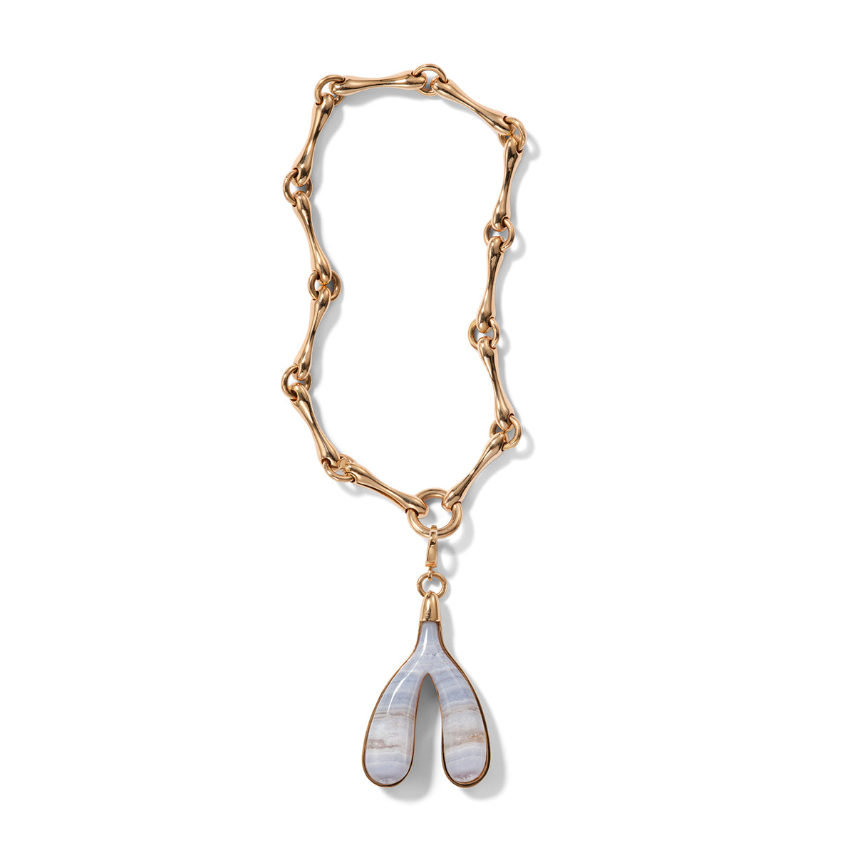 Carved Wishbone Pendant - Blue Lace Agate