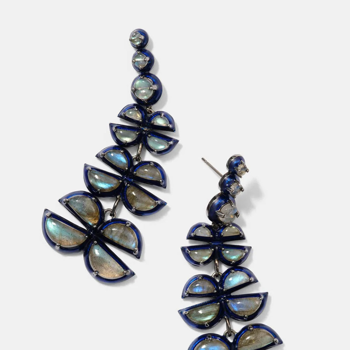 Can-Can Blue Enameled Earrings - Labradorite