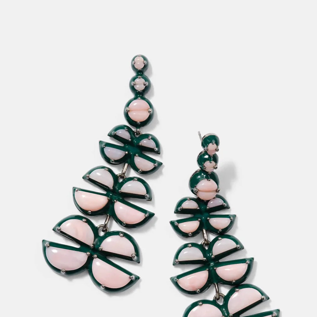 Can-Can Emerald Enameled Earrings - Pink Opal