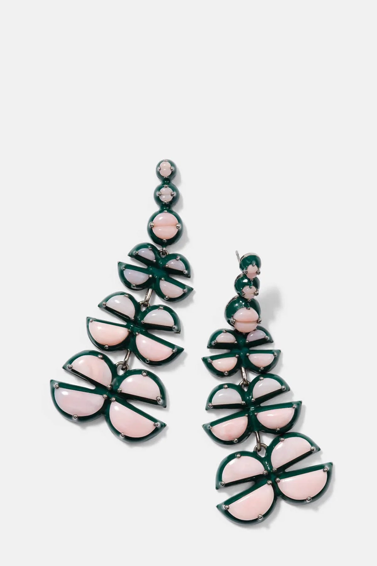 Can-Can Emerald Enameled Earrings - Pink Opal