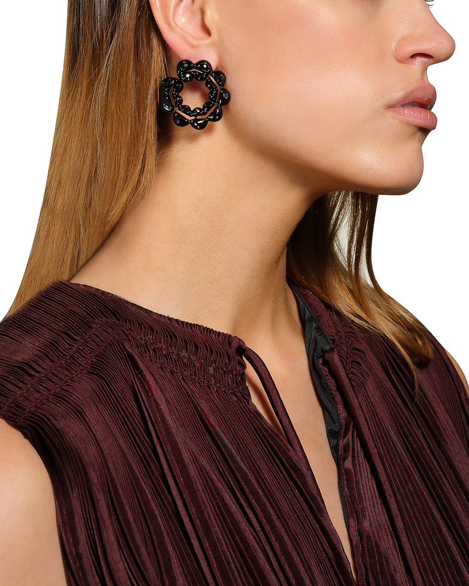 Caterpillar Black Enameled Bypass Hoops - Black Spinel