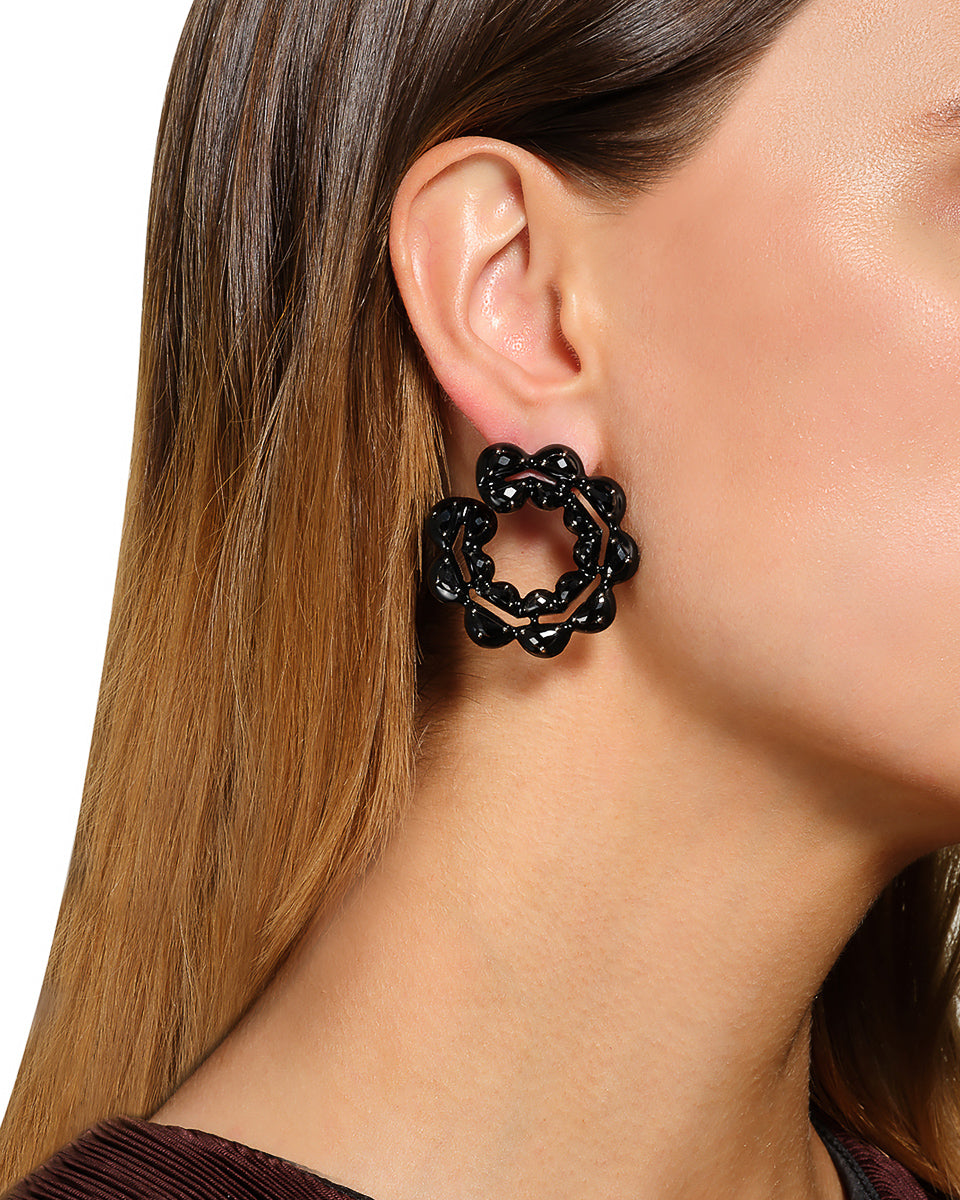 Caterpillar Black Enameled Bypass Hoops - Black Spinel