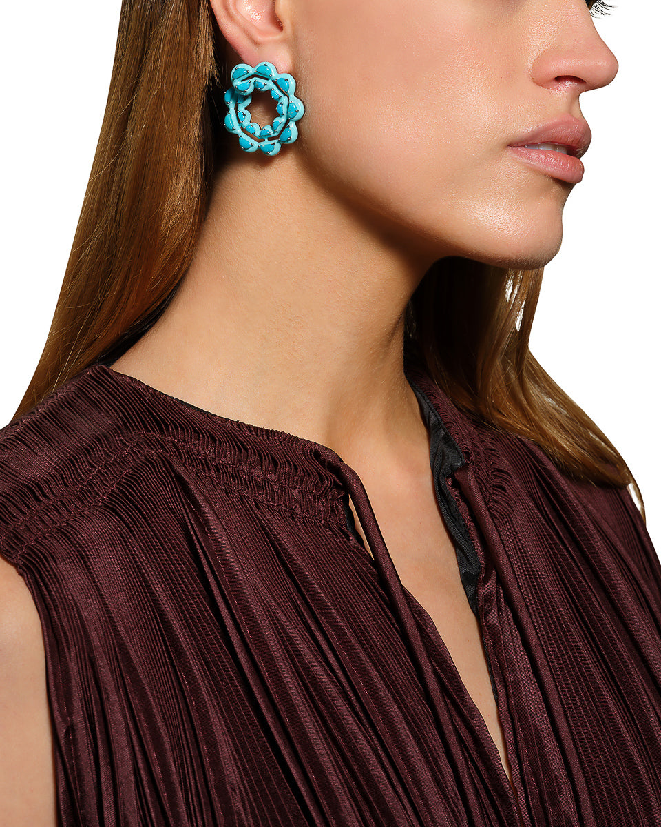 Caterpillar Turquoise Enameled Bypass Hoops - Turquoise