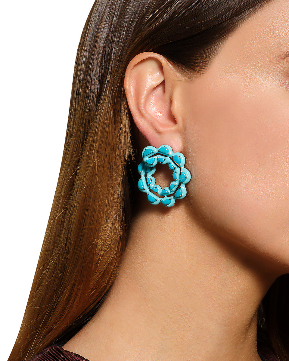 Caterpillar Turquoise Enameled Bypass Hoops - Turquoise