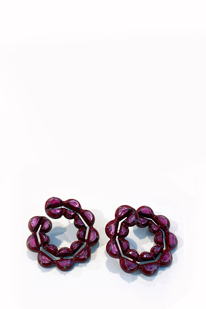 Caterpillar Red Enameled Bypass Hoops - Ruby