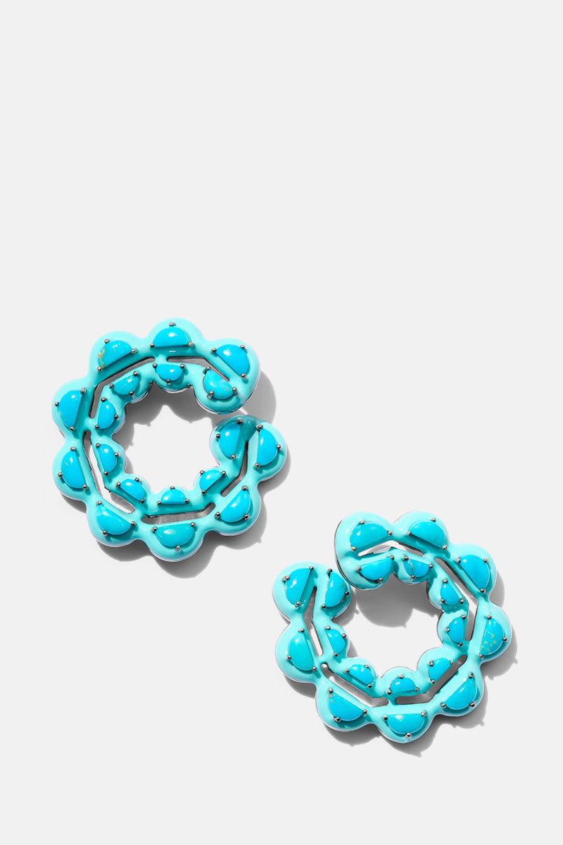 Caterpillar Turquoise Enameled Bypass Hoops - Turquoise