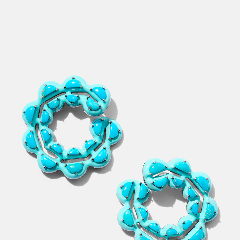 Caterpillar Turquoise Enameled Bypass Hoops - Turquoise