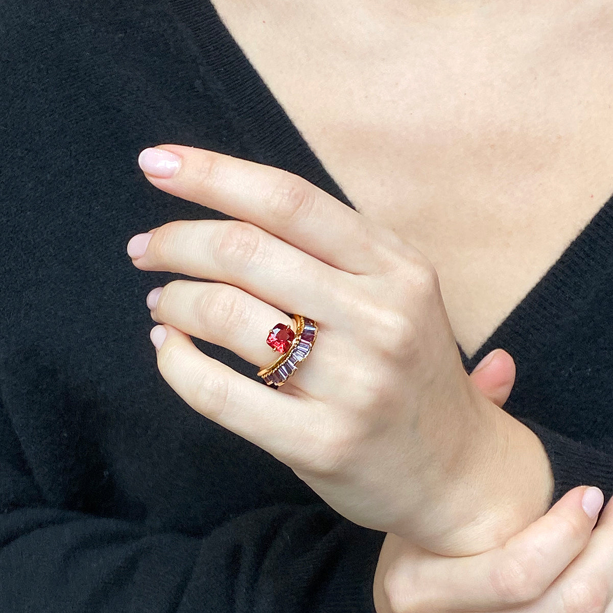 Crown & Head Ring - Red Spinel