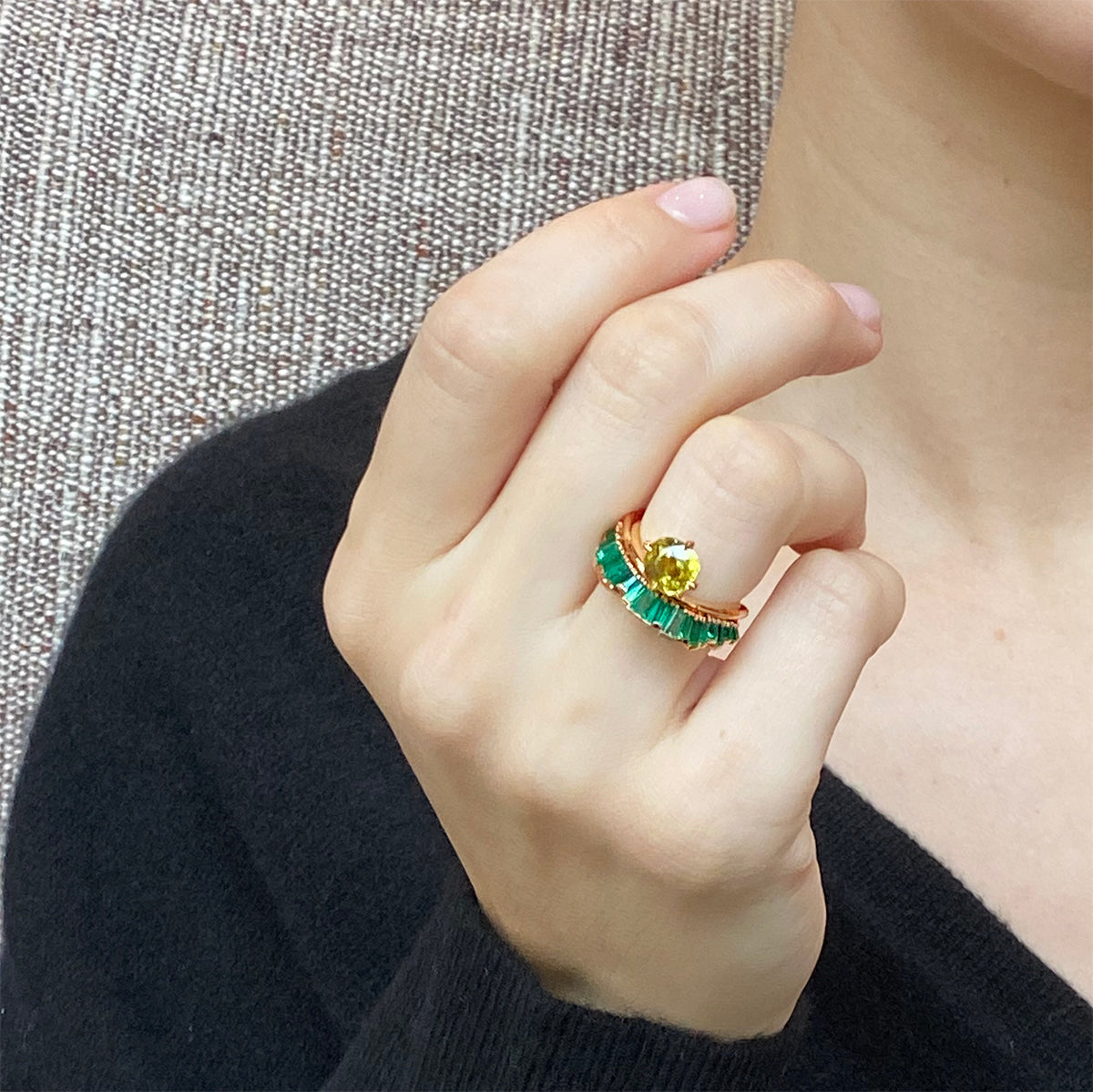 Crown & Head Ring - Sphene & Emerald