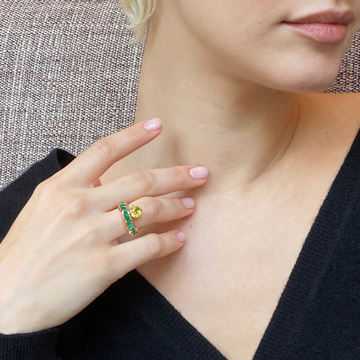 Crown & Head Ring - Sphene & Emerald