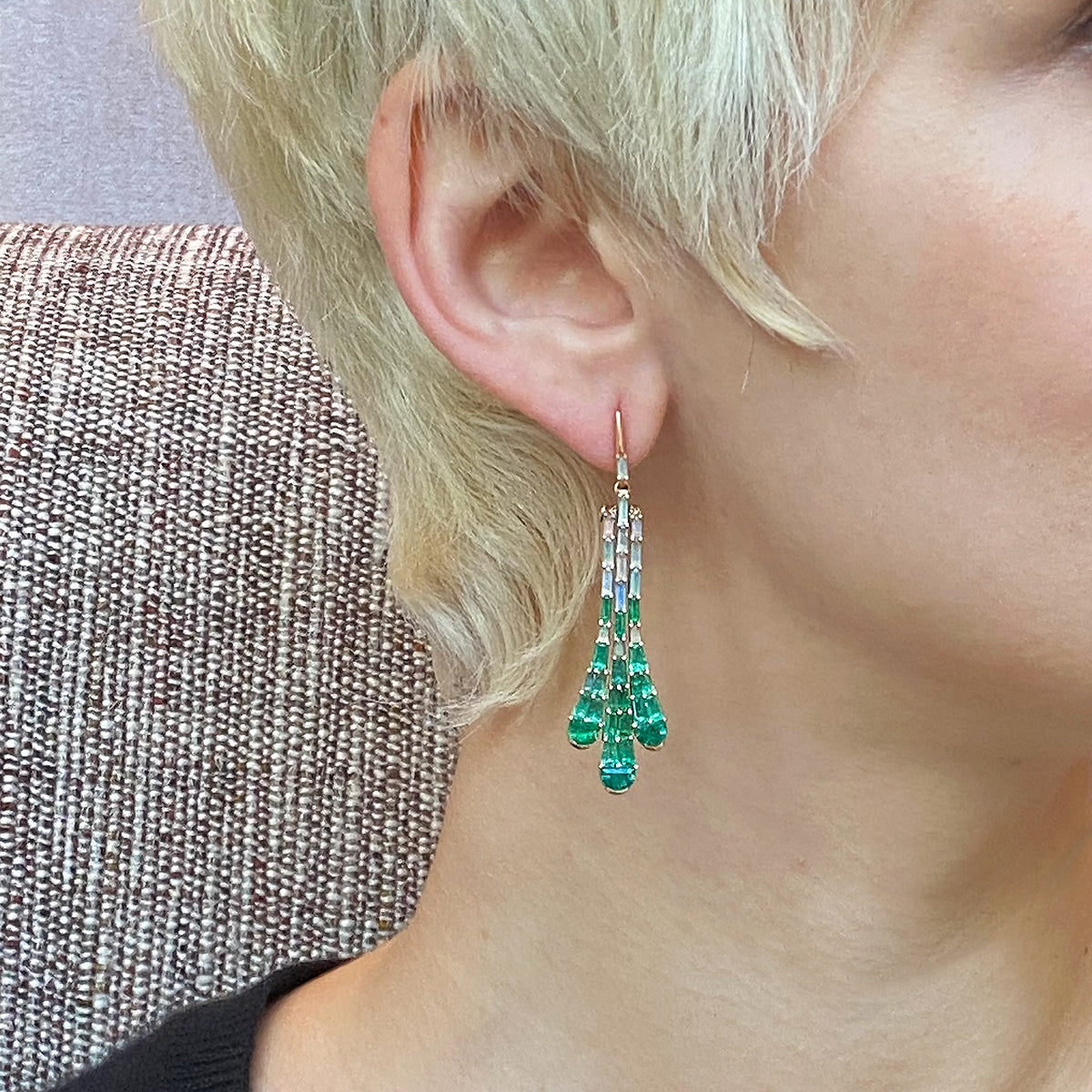 Deco Bell Earrings - Ethiopian Opal & Emerald