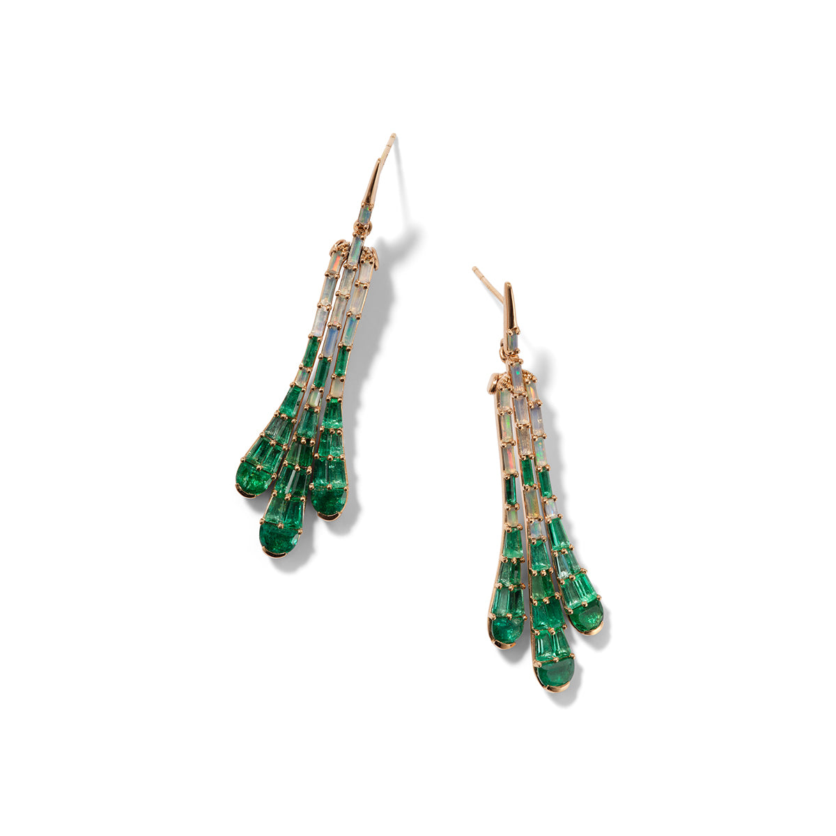 Deco Bell Earrings - Ethiopian Opal & Emerald