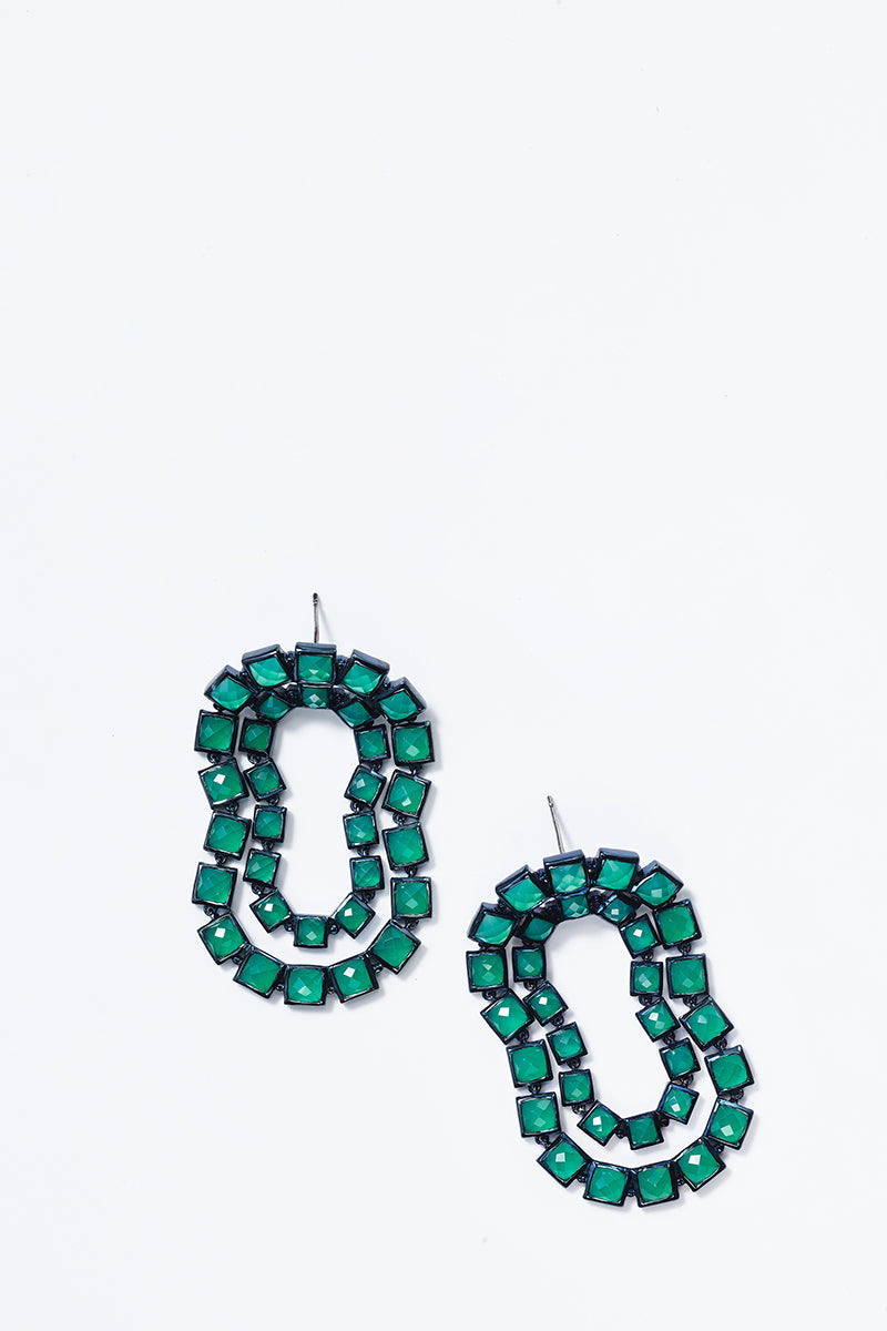 Double Loop Earrings - Green Onyx