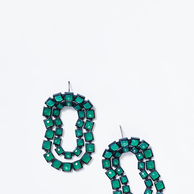Double Loop Earrings - Green Onyx