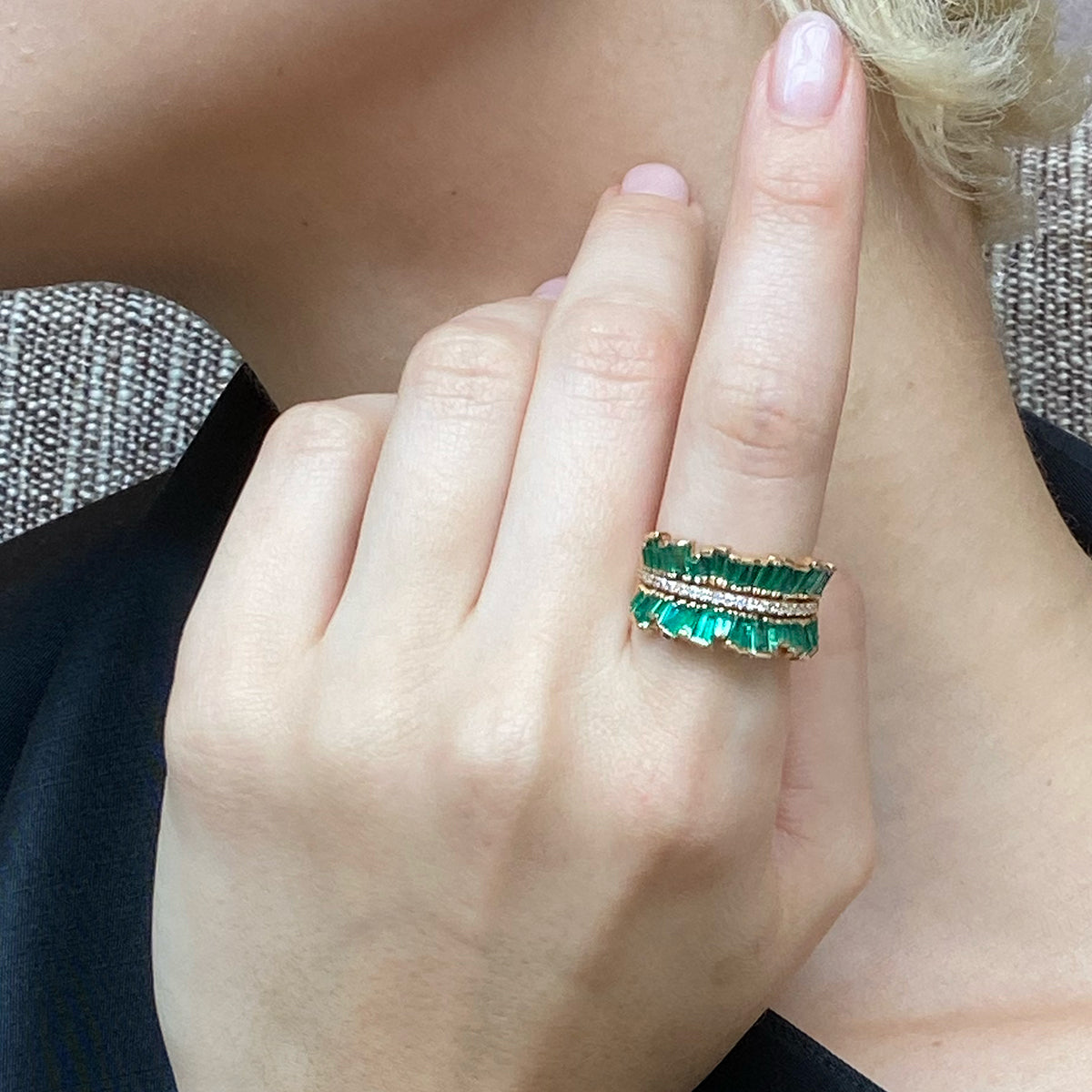Double Ruched Ribbon Ring - Emerald