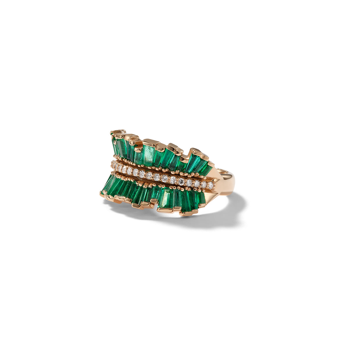 Double Ruched Ribbon Ring - Emerald