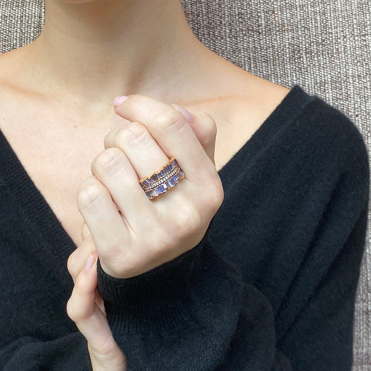 Double Ruched Ribbon Ring - Tanzanite