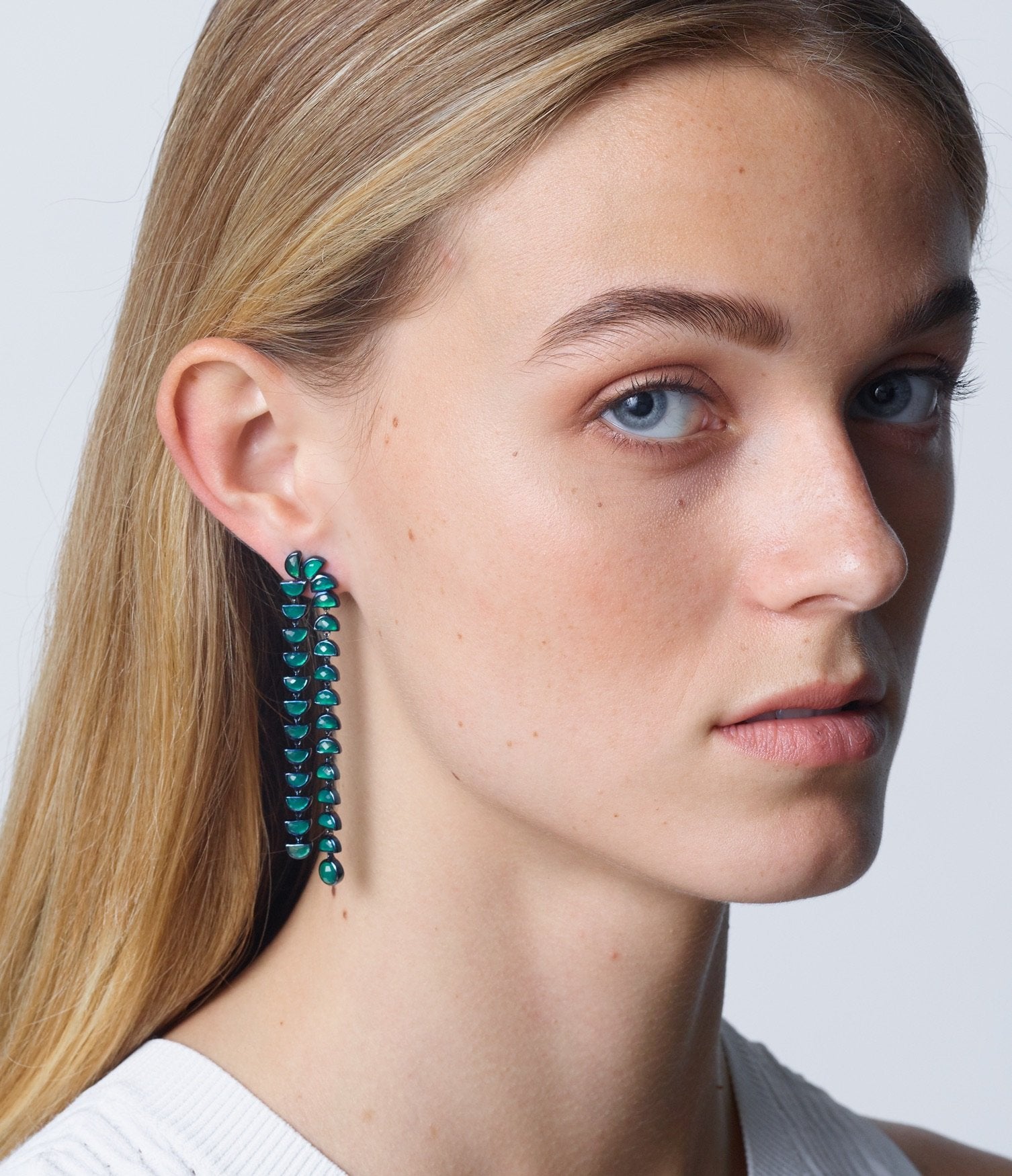 Marabou Earrings - Green Onyx