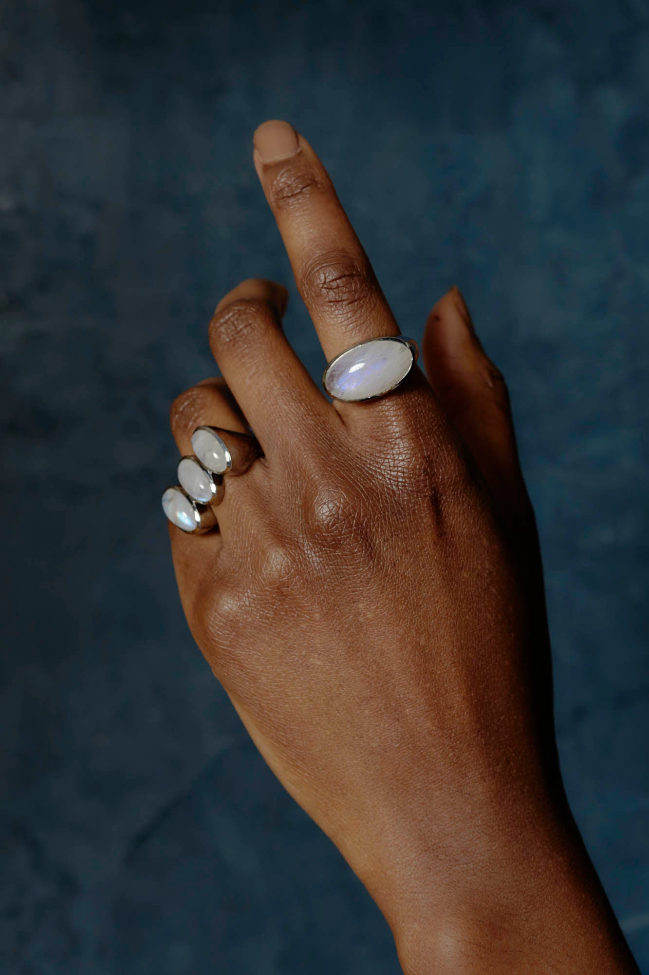 Triple Elliptic Ring - Rainbow Moonstone