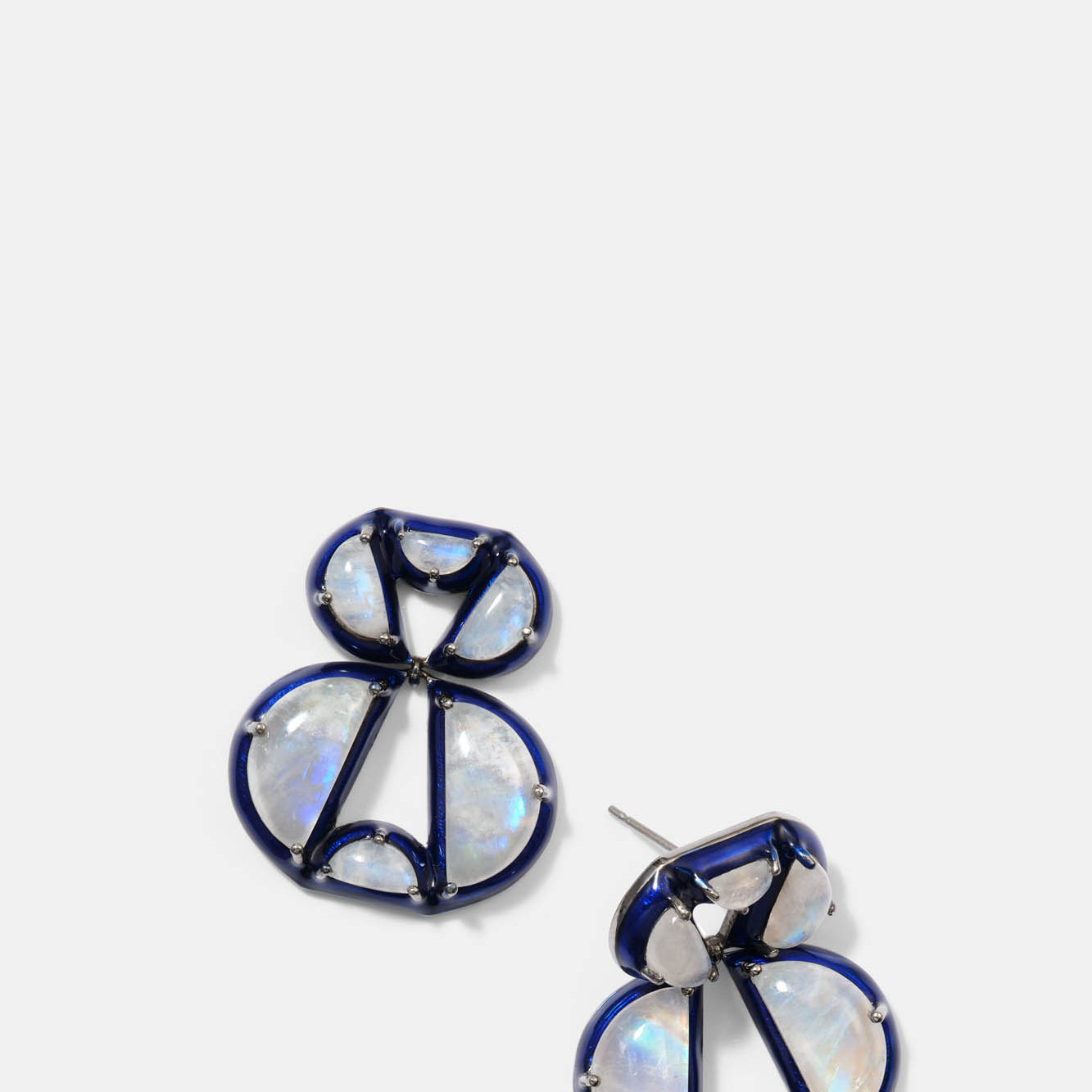Infinity Blue Enameled Earrings - Rainbow Moonstone