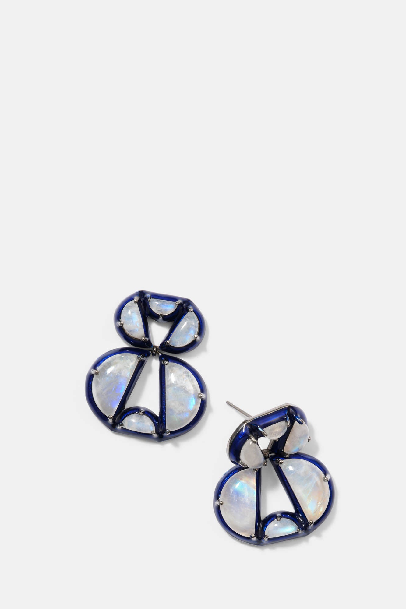 Infinity Blue Enameled Earrings - Rainbow Moonstone
