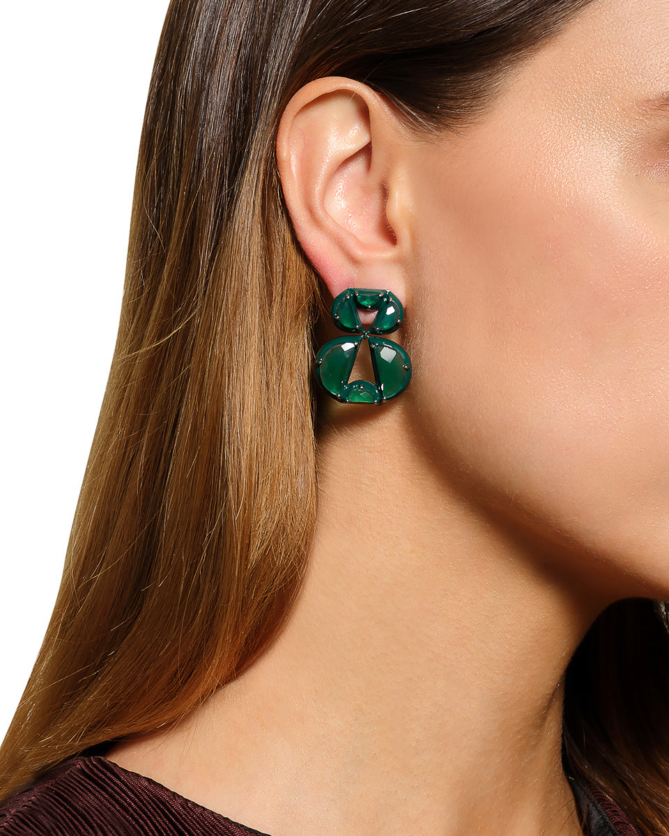 Infinity Emerald Enameled Earrings - Green Onyx