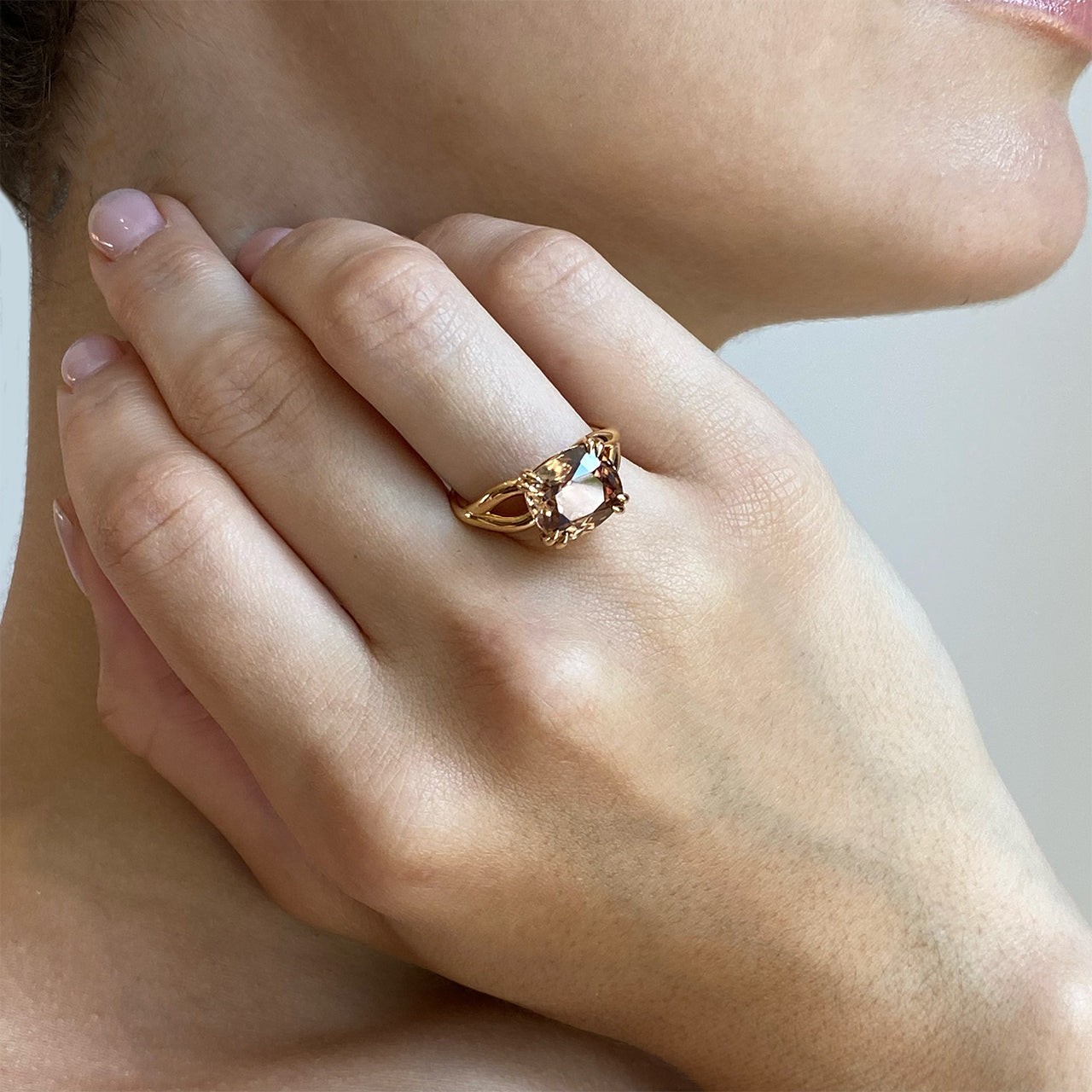 Languid Solitaire Ring - Champagne Zircon