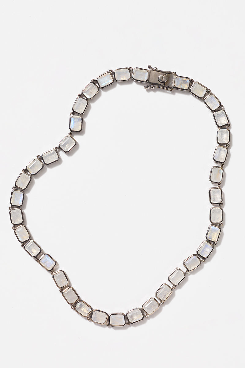 Large Deco-Tile Rivière Necklace - Rainbow Moonstone