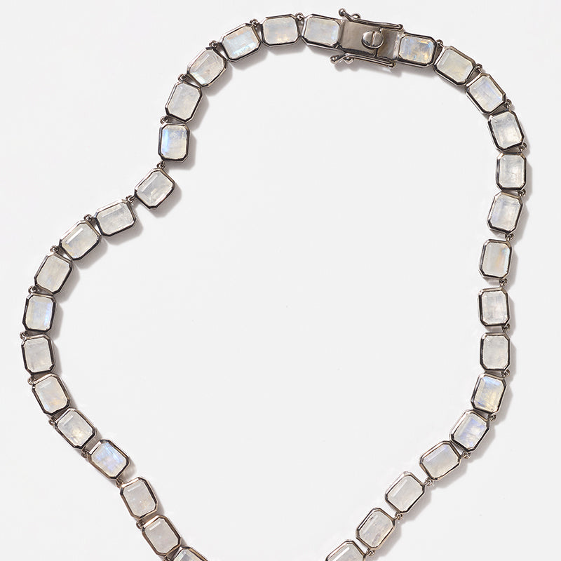 Large Deco-Tile Rivière Necklace - Rainbow Moonstone