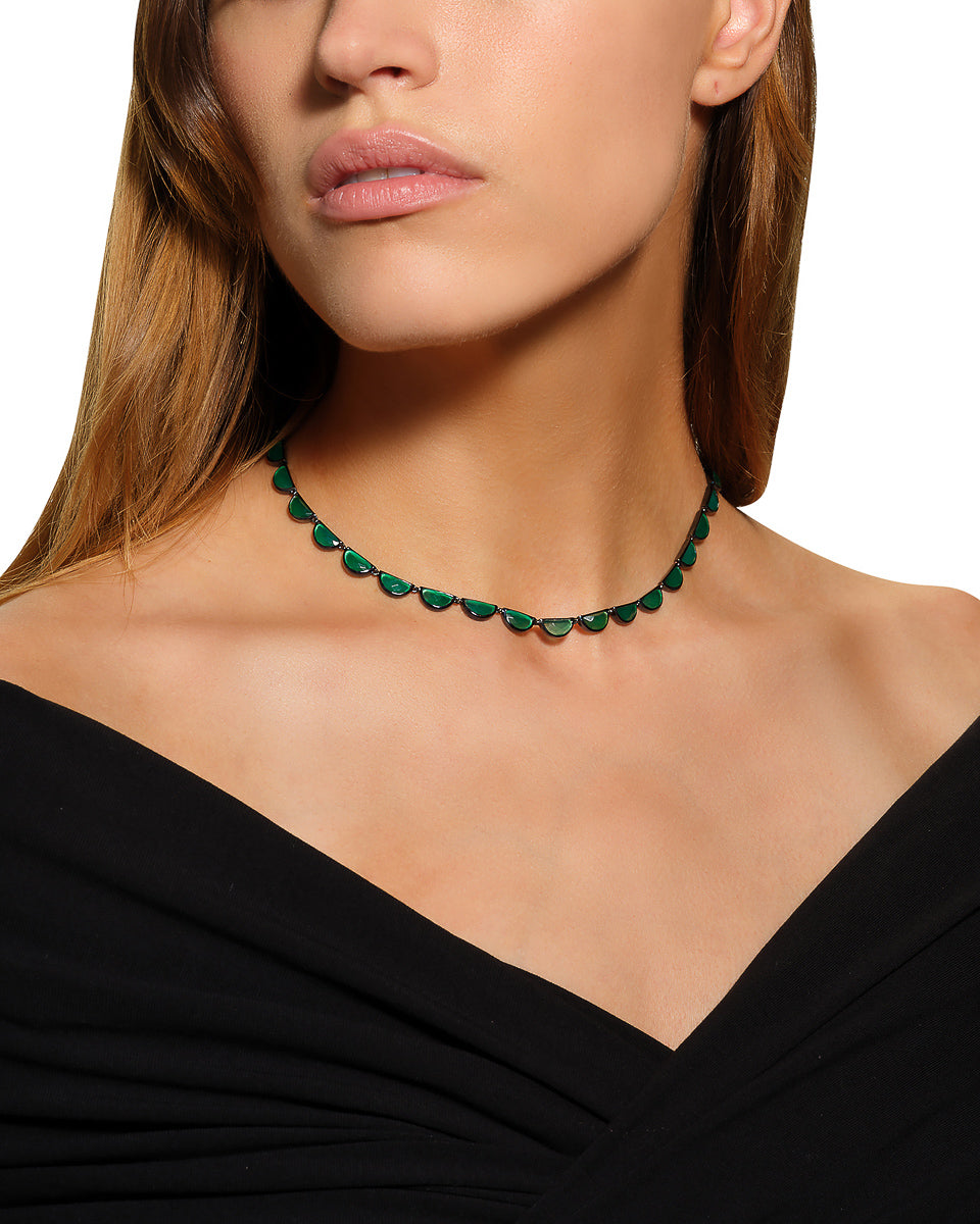 Large Scallop Rivière Necklace - Green Onyx