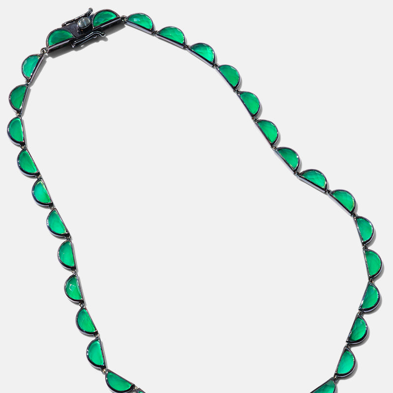 Large Scallop Rivière Necklace - Green Onyx