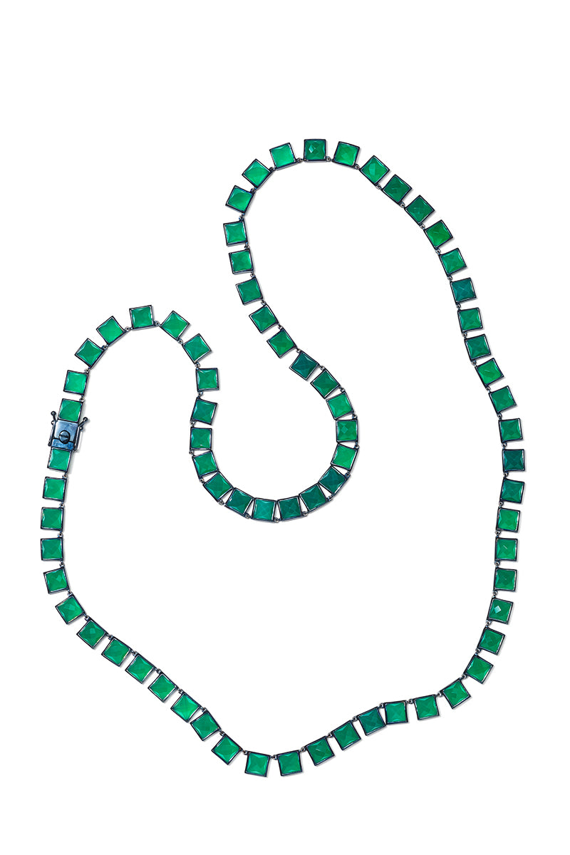 Large Tile Opera Necklace - Green Onyx
