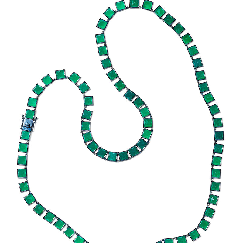 Large Tile Opera Necklace - Green Onyx