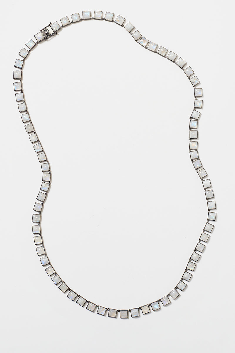Large Tile Opera Necklace - Rainbow Moonstone