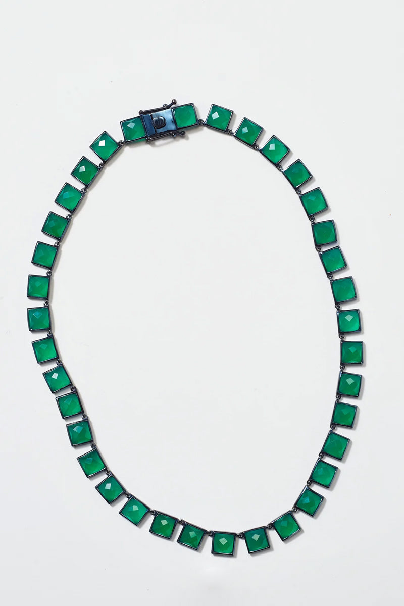 Large Tile Rivière Necklace - Green Onyx