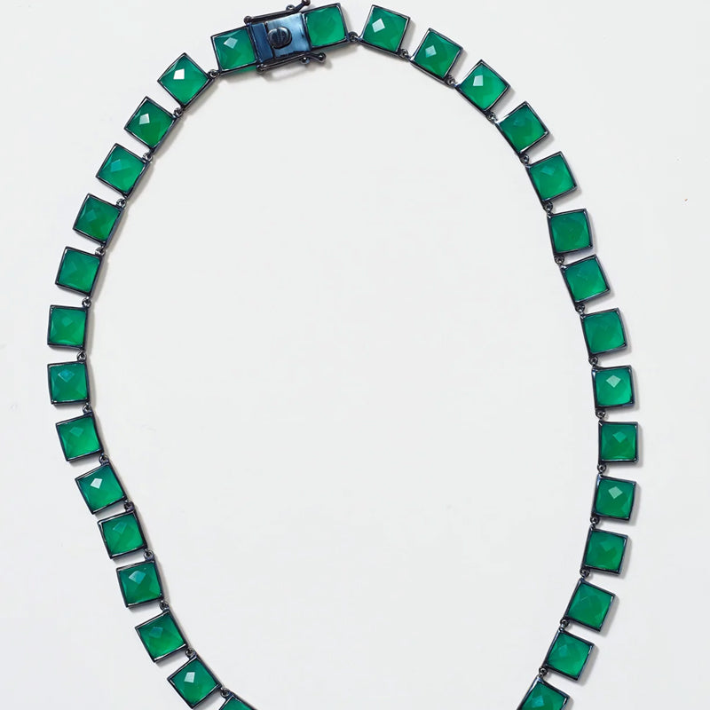 Large Tile Rivière Necklace - Green Onyx