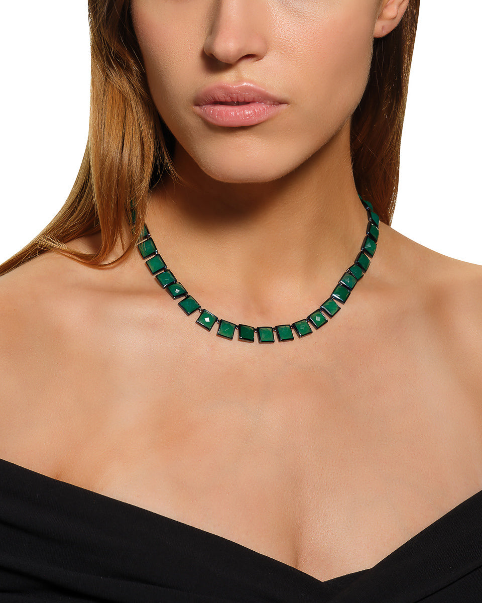 Large Tile Rivière Necklace - Green Onyx