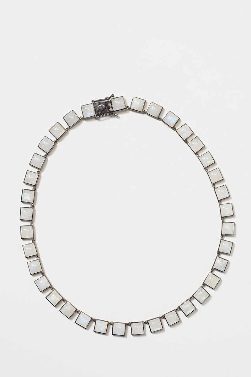 Large Tile Rivière Necklace - Rainbow Moonstone