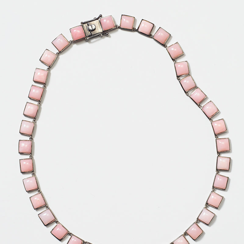 Large Tile Rivière Necklace - Pink Opal