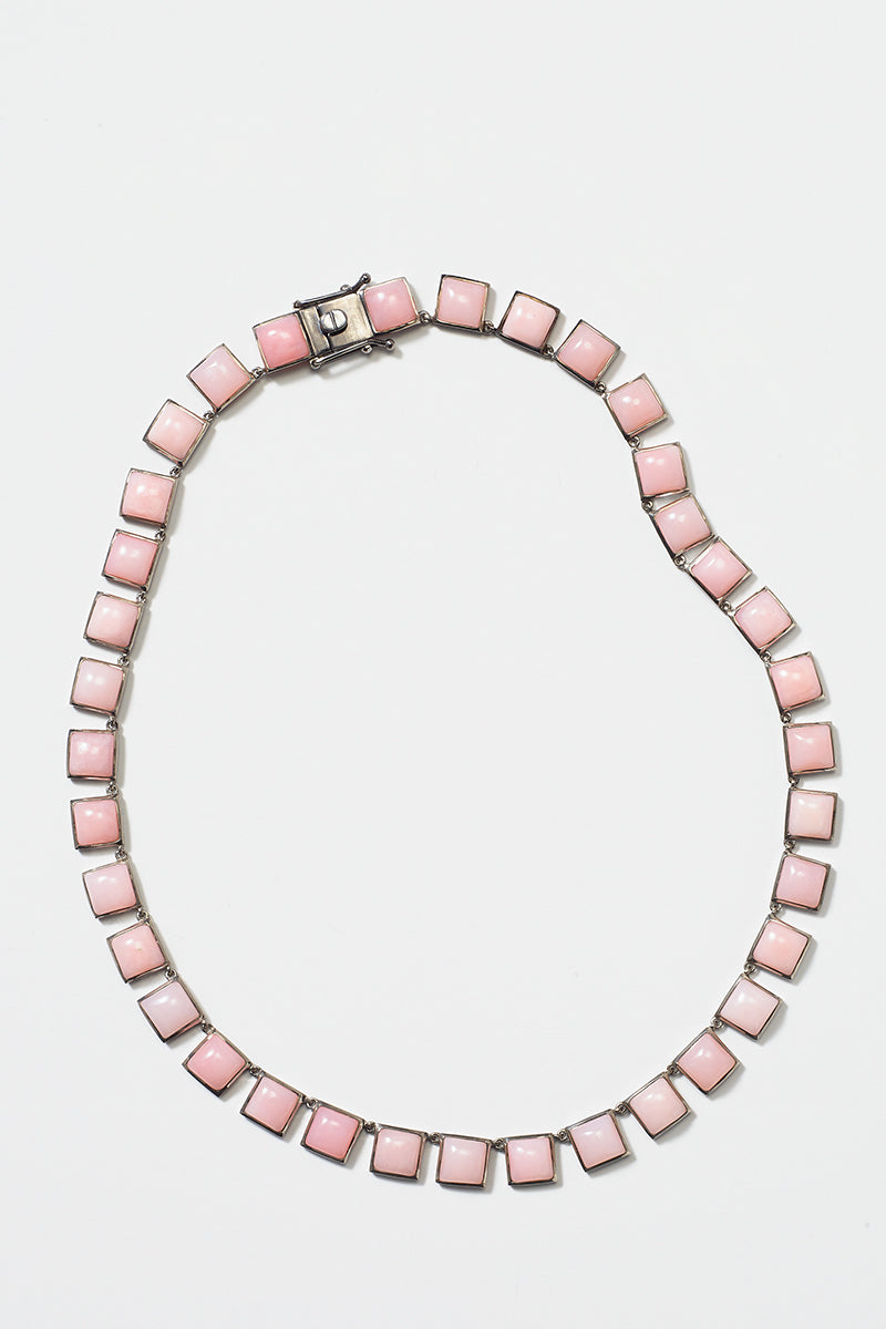 Large Tile Rivière Necklace - Pink Opal