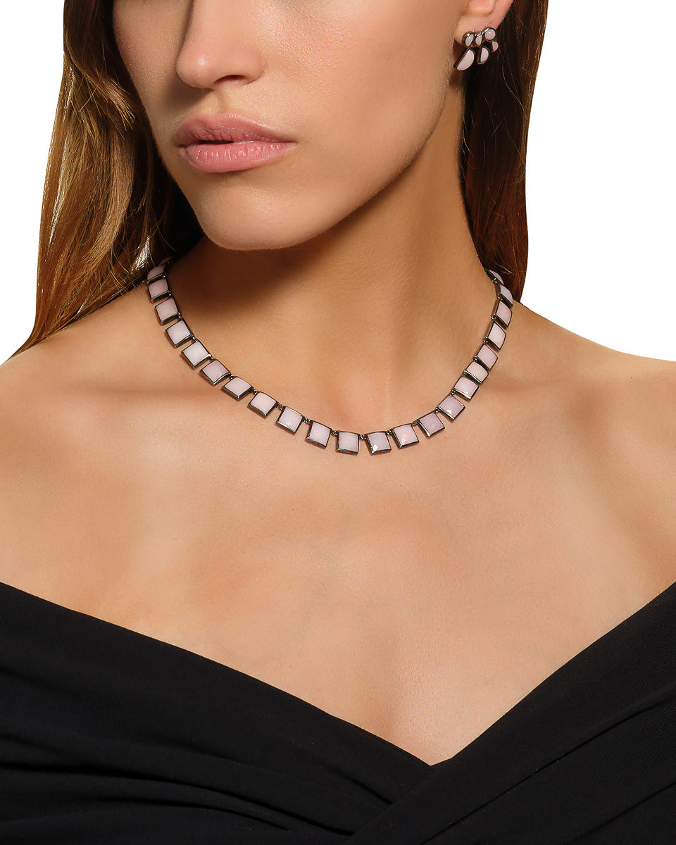 Large Tile Rivière Necklace - Pink Opal