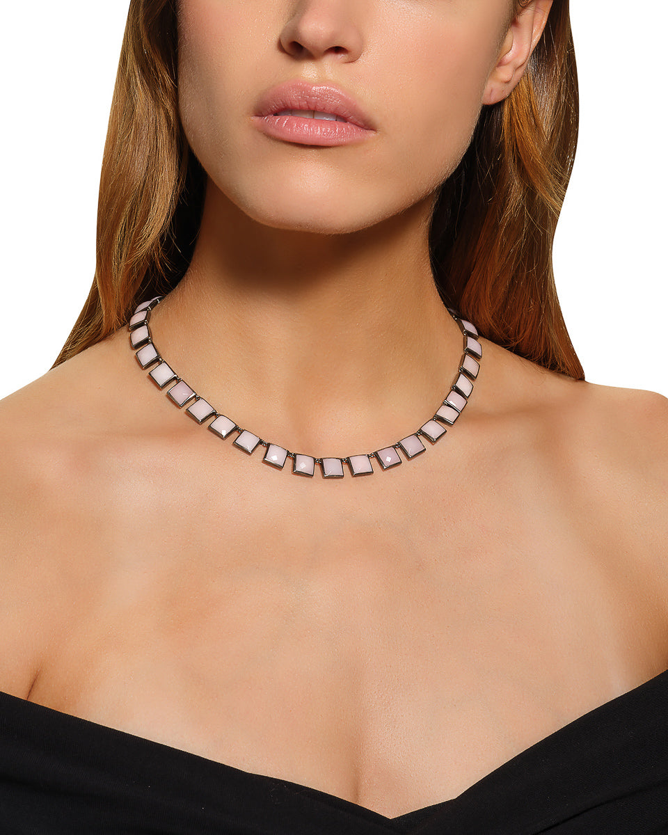 Large Tile Rivière Necklace - Pink Opal