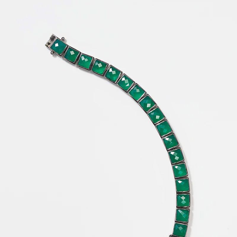 Large Tile Tennis Bracelet - Green Onyx