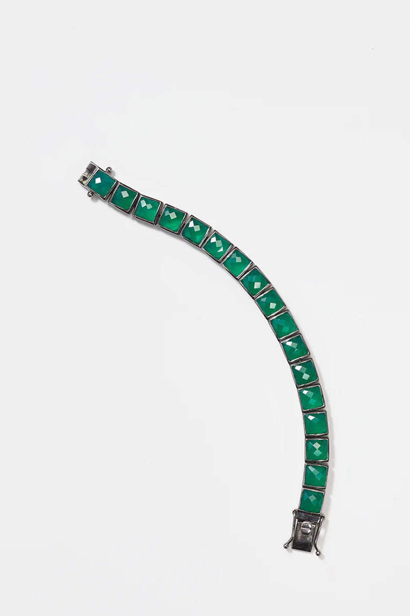 Large Tile Tennis Bracelet - Green Onyx