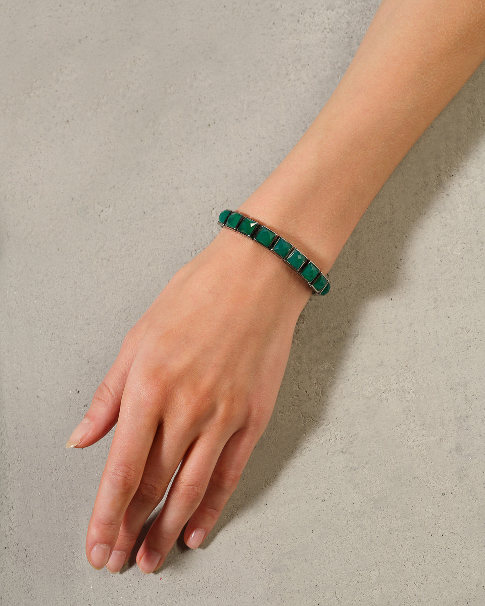 Large Tile Tennis Bracelet - Green Onyx