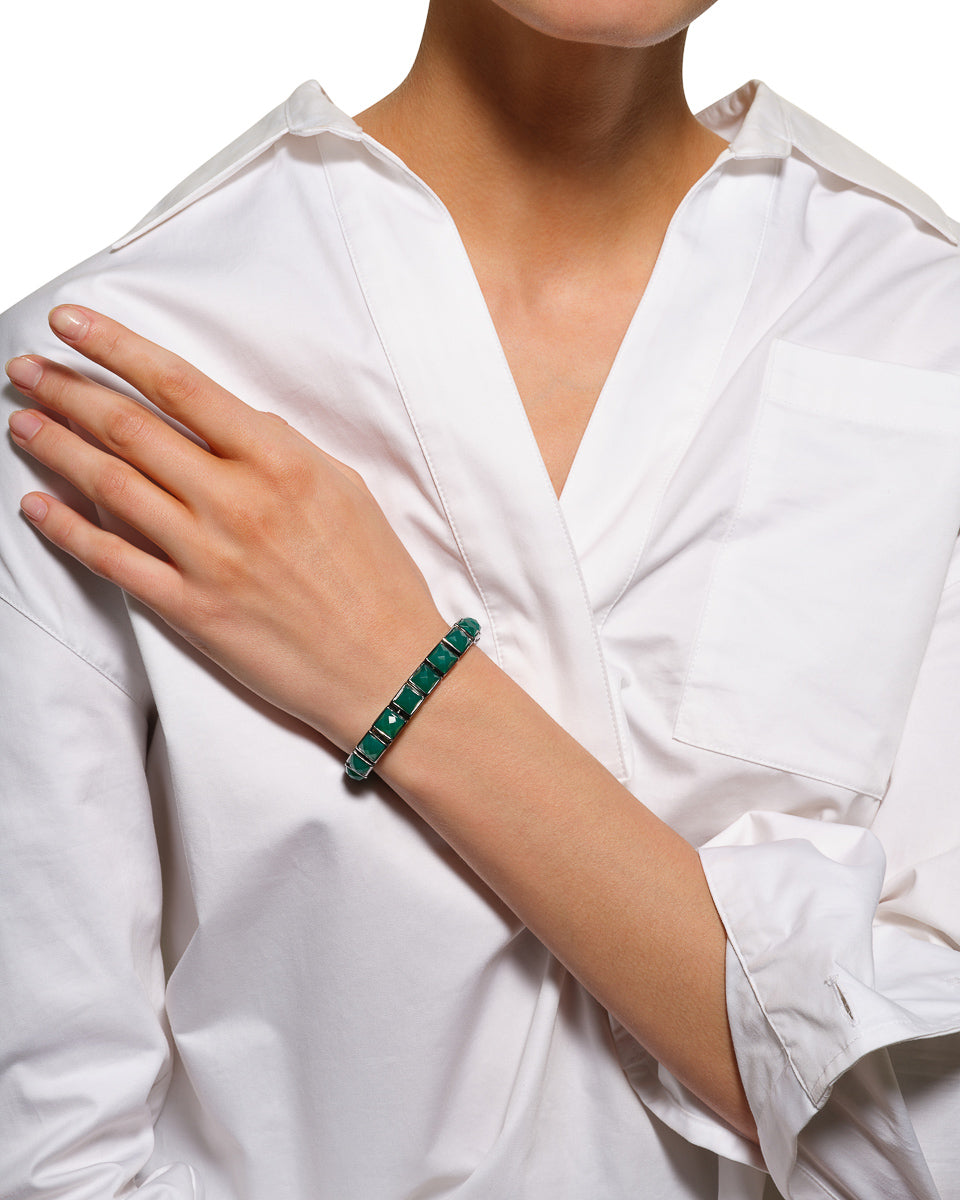 Large Tile Tennis Bracelet - Green Onyx