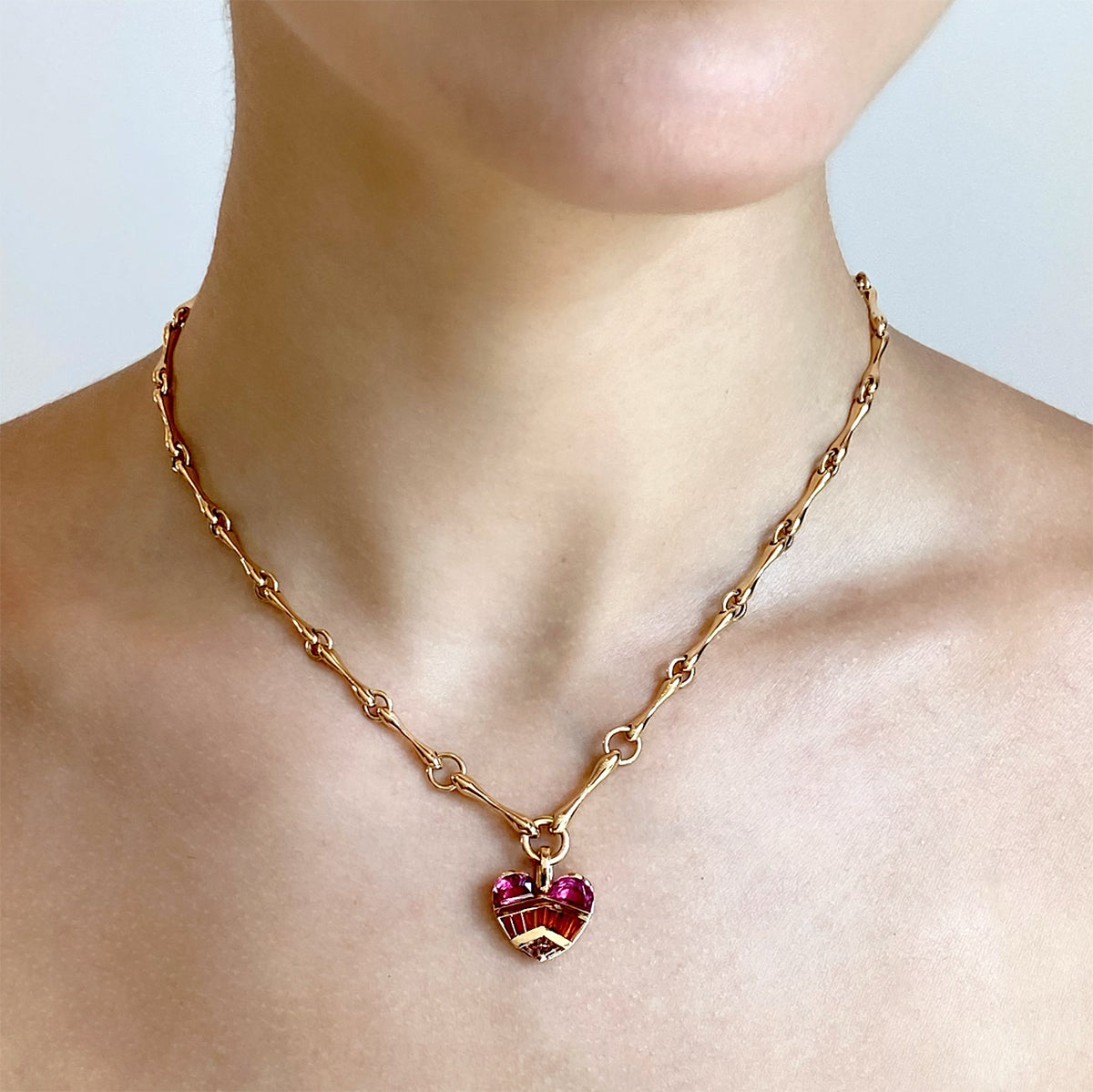 Strapped Heart Pendant - Rubellite