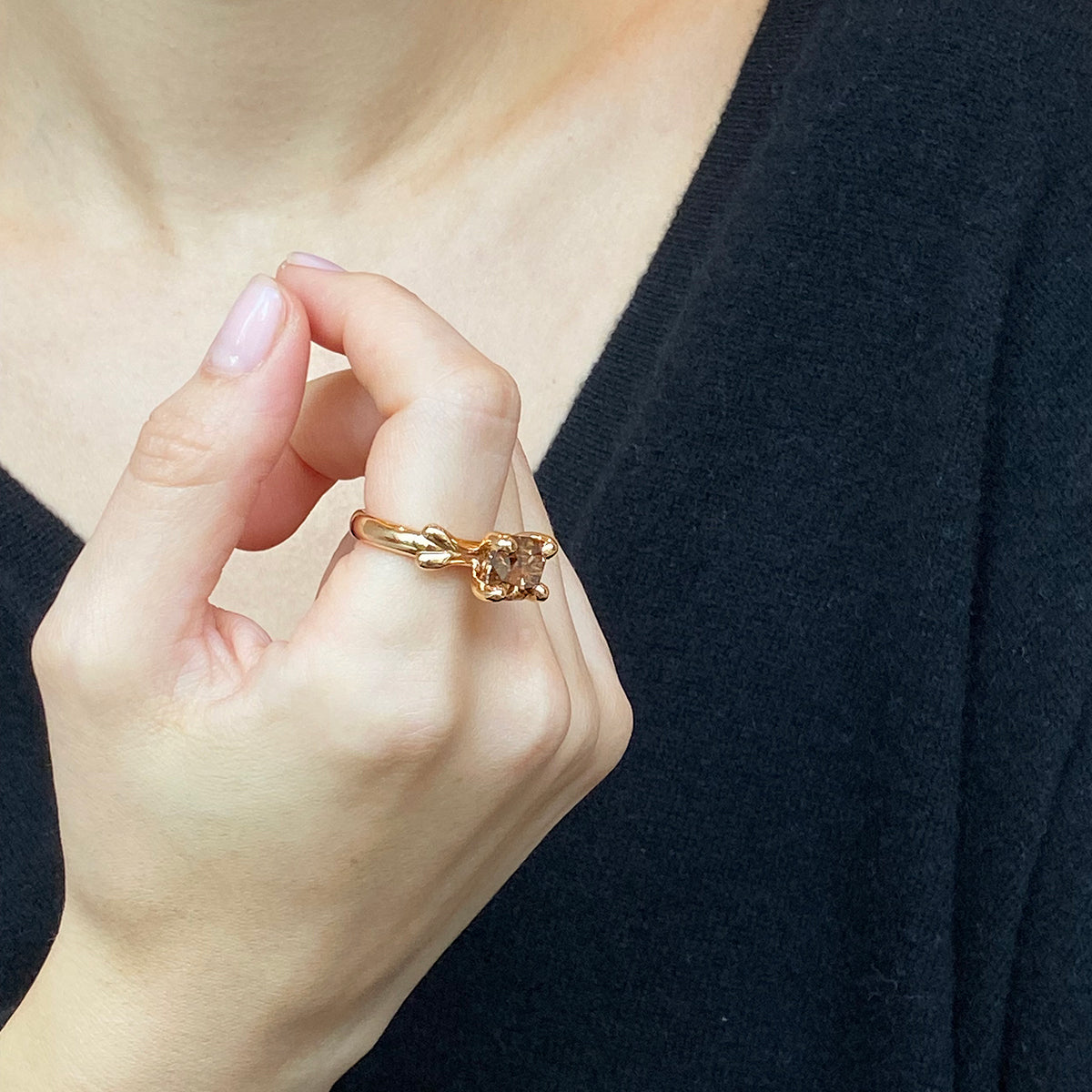 One of a Kind Single Lotus Ring - Rose Zircon